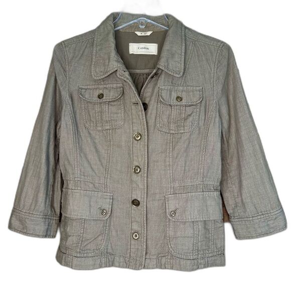 Caslon Jackets & Blazers - Caslon Cotton Khaki Green Quarter Sleeve Jacket Trench Coat Blazer Size M